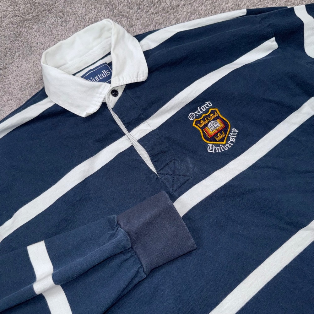 Oxford University Nuttalls Rugby Shirt Mens Striped Navy Blue XL GOOD